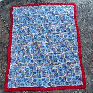 Handmade COOKIE MONSTER Fleece  Print Quilt Satiny Red Border Yellow Reverse